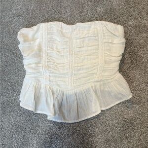 Free People White Strapless Ruffle Peplum Top